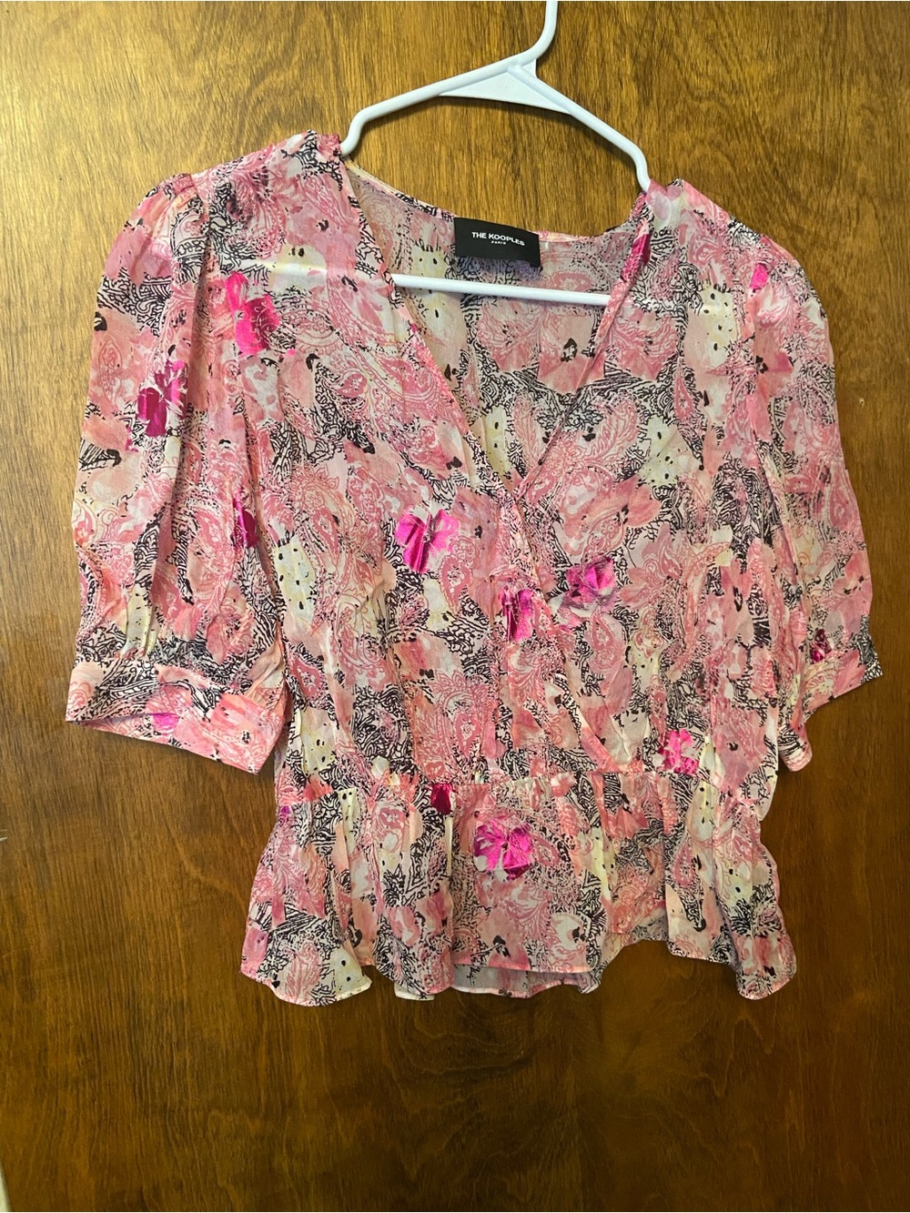 The Kooples Pink Floral Wrap-Style Peplum Blouse